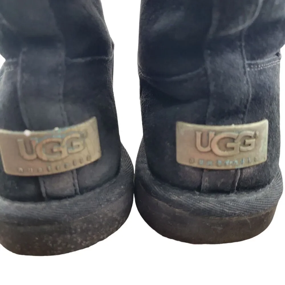 UGG Upside 5163 Boots Size 6 Tall Black Suede Lace Up Sides Studded Sherpa Lined